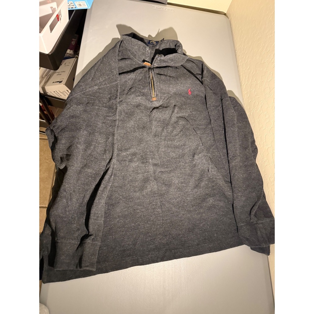 Polo Ralph Lauren Mens‎ 3XB Big & Tall Quarter Zip Pullover Charcoal Gray Cotton